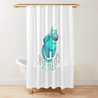 Cyan Suspicious Among Us Cat Shower Curtain Official Cow Anime Merch