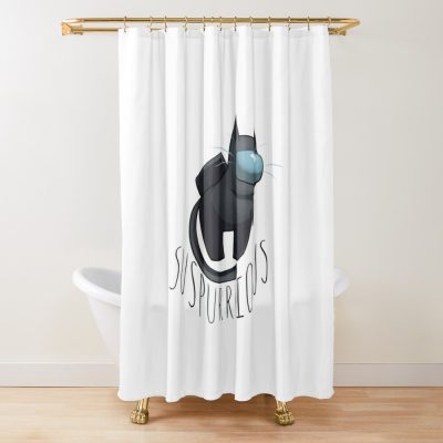 Black Suspicious Among Us Cat Shower Curtain Official Cow Anime Merch