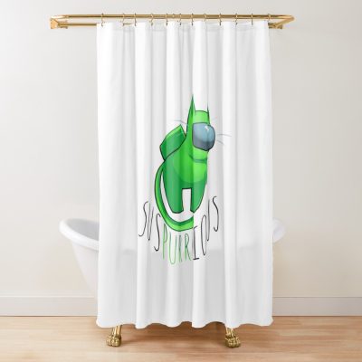 Green Suspicious Among Us Cat Shower Curtain Official Cow Anime Merch