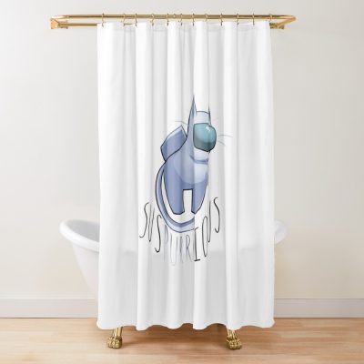 White Suspicious Among Us Cat Shower Curtain Official Cow Anime Merch